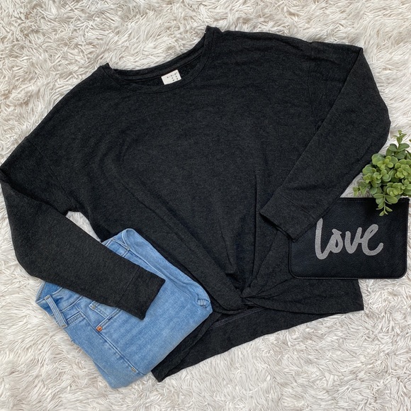 A New Day Twist Hem Sweatshirt 💗 Charcoal Gray - Picture 2 of 15